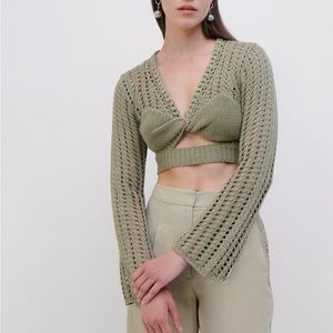 SIMKHAI Nile Crochet Twisted Crop Top $325 MSRP